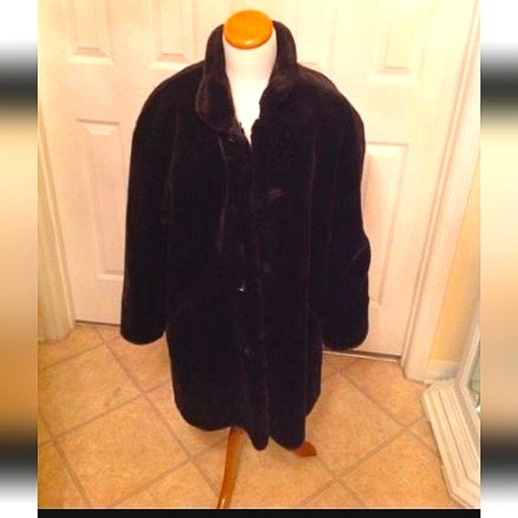 RARE VINTAGE BRoWN ReVERSIBLE ~ PLUSH Nylon & Faux FUR STRoLLer COAT SIZE SMALL - Picture 1 of 6